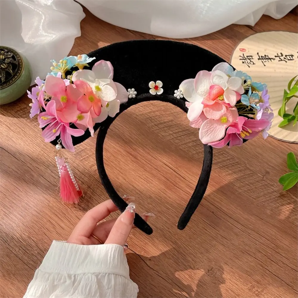 Tassel Chinese Style Headwear Pearl Flower Ancient Style Headband Royal Court Headwear Antique Headband Hanfu Hair Clip Cosplay
