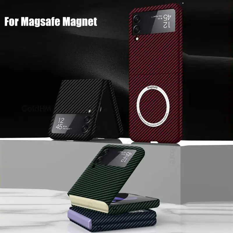 

Магнитный чехол Magsafe для Samsung Z Flip 4, беспроводное зарядное устройство, защитный чехол для Galaxy Z Flip4 3, жесткий чехол из углеродного волокна