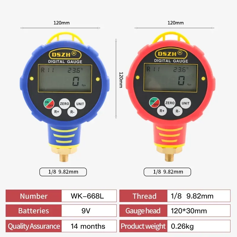 

Digital Manifolds Refrigerant Gauge Single Digital Gauge Valve WK-688H/L Refrigeration Pressure Tester Digital Vacuum Gauge