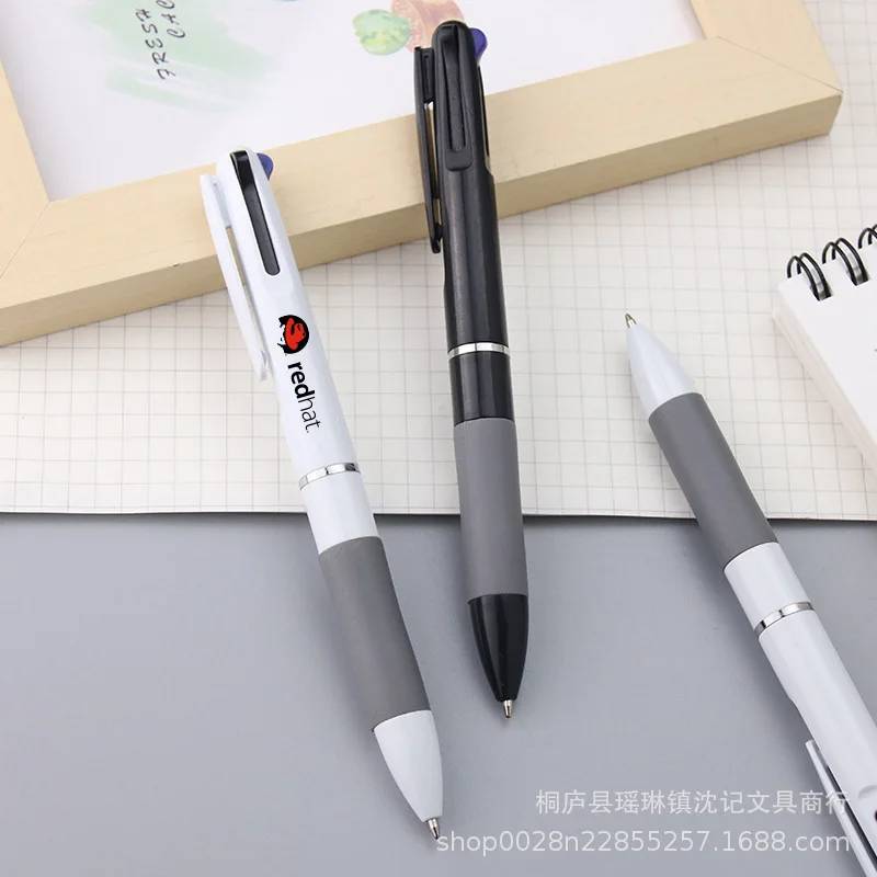 

100PCS Three-color Push Ball Pen Multi-functional Student Drawing Promotional Gift Pen