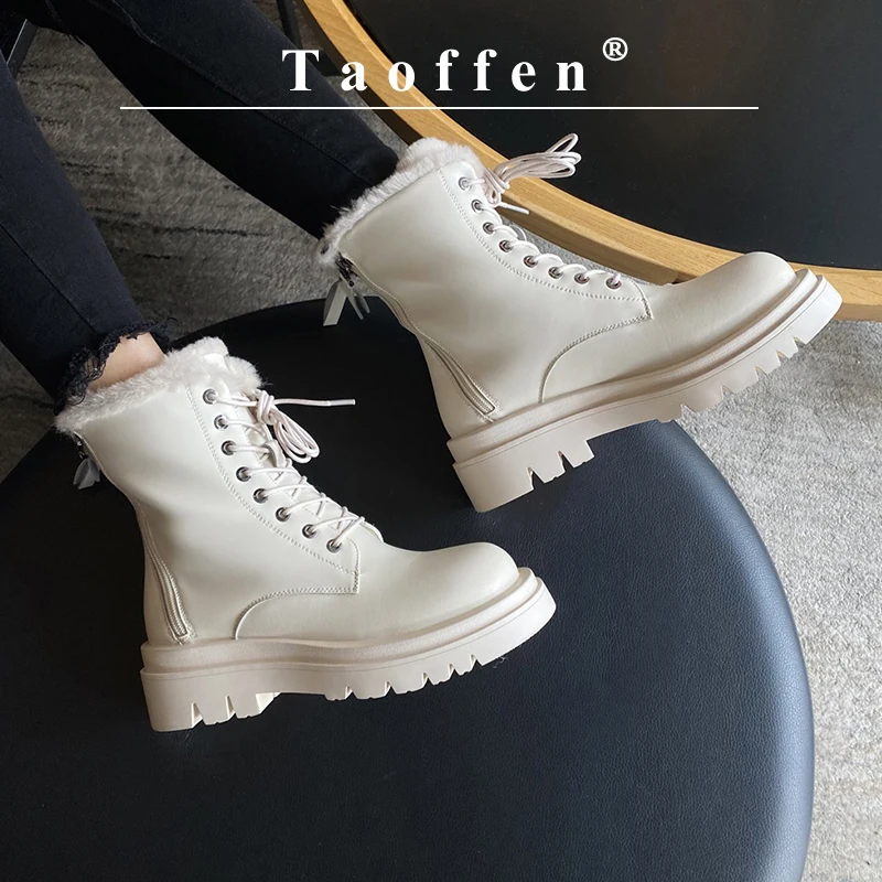 

Taoffen Casual Ankle Boots For Women Winter Wool Keep Warm Square Heel Thick Bottom Non-slip Shoes With Zipper Lace Up Booties