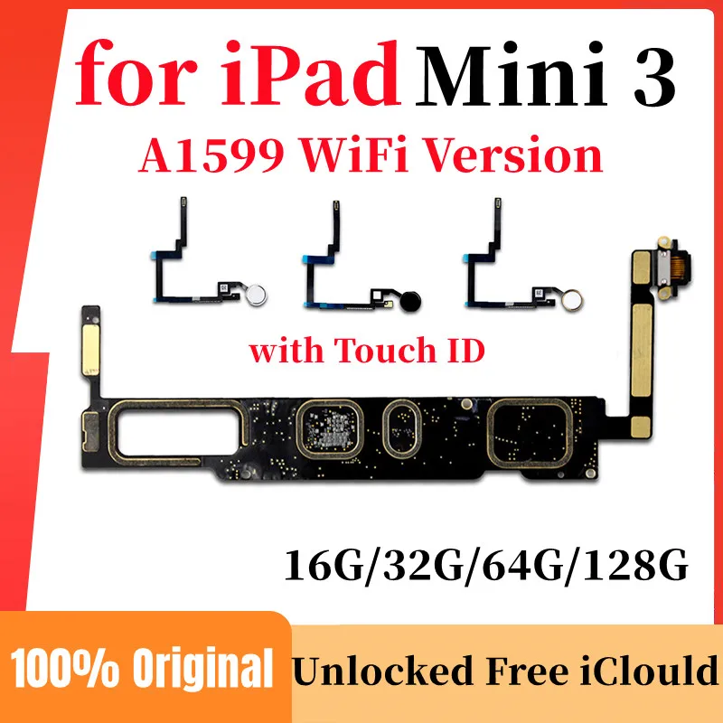 for iPad Mini 3 Mainboard with Touch ID 128gb Clean iCloud iOS for