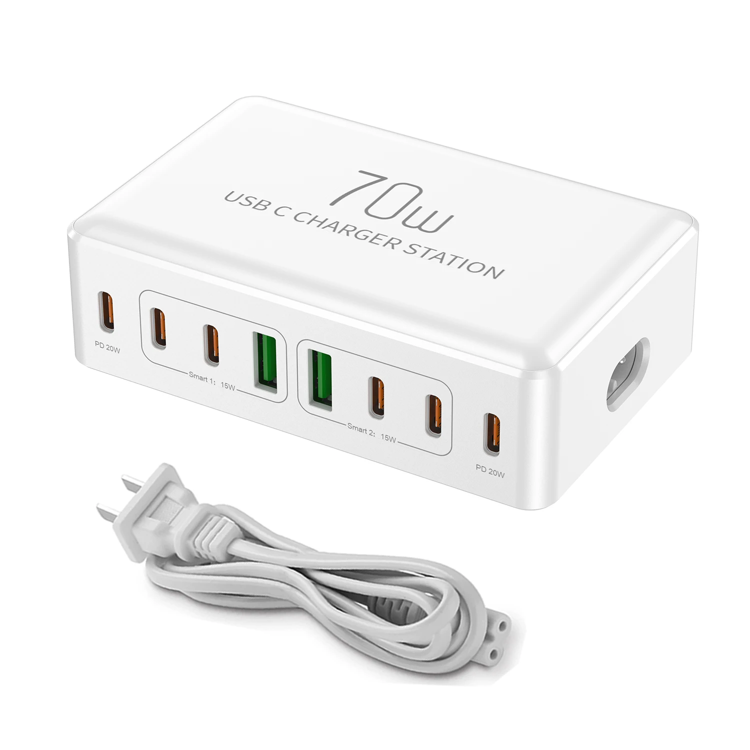USB 케이블이 있는 멀티 USB 충전기, 휴대폰 다중 USB 충전기, 70W, 8 포트
