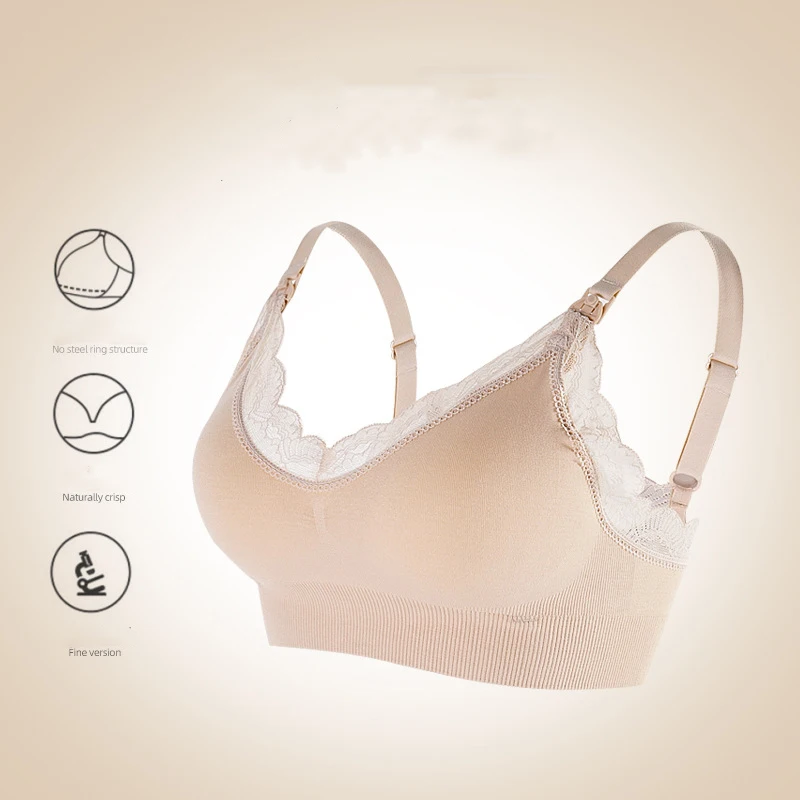 Wireless Front Open Nursing Bra Soft Lace Breathable Seamless Maternity Breastfeeding Bras Maternal Support For Pregnant Women