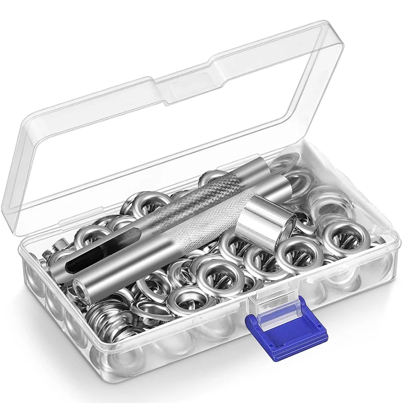 ABLU-12Mm Grommet Tool Kit, 100 Sets Grommets Eyelets Punch Kit, Tarpaulin Repair For Fabric Curtains Leather Shoes Bag