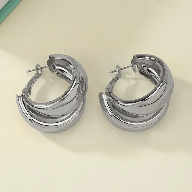 Boucles d'oreilles créoles épaisses en acier inoxydable pour femmes et filles, couleur or, Double anneau, goutte géométrique épaisse, bijoux de déclaration, cadeau