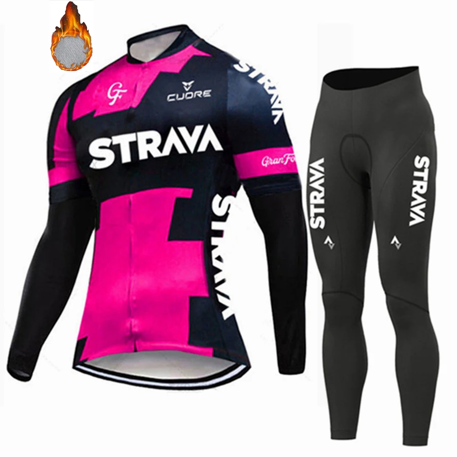 2024 STRAVA Bike Jersey Set Cycling Men Winter Bicycle Clothing Long Sleeve Cycling Jersey Man Road Bikes Bib Shorts Bycicle 6