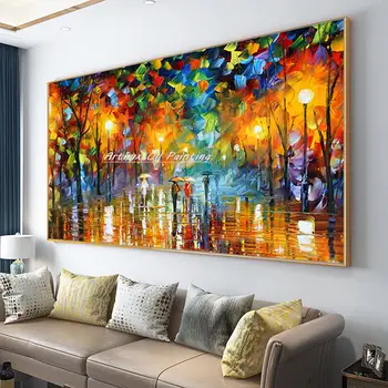 Arthyx Handpainted Night Thick Oil Painting On Canvas,Wall Art Modern Abstract Landscape Picture For Living Room,Home Decoration 2
