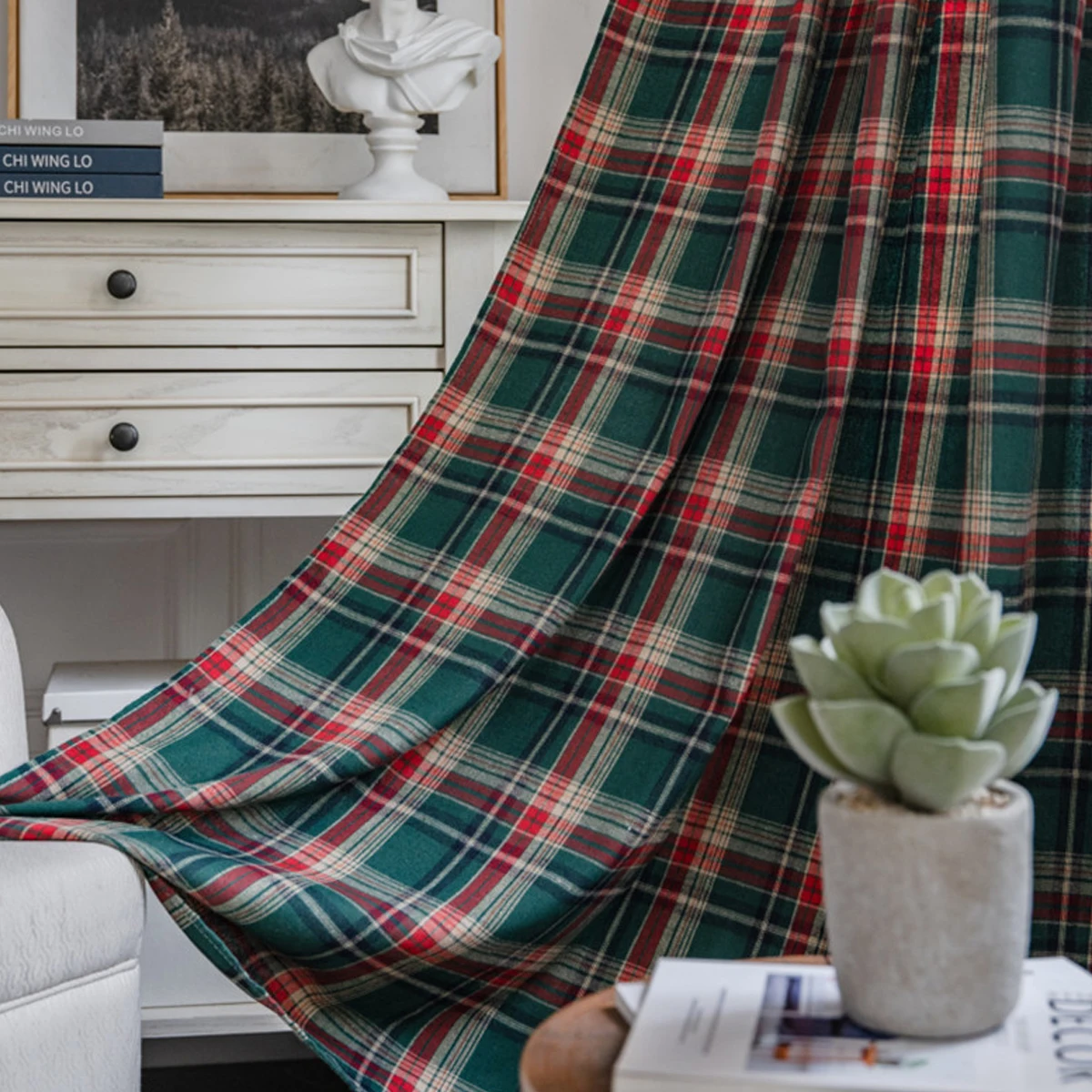 

1 Panel American Checkered Rod Curtains For Bedrooms, Living Rooms, And Curtains
