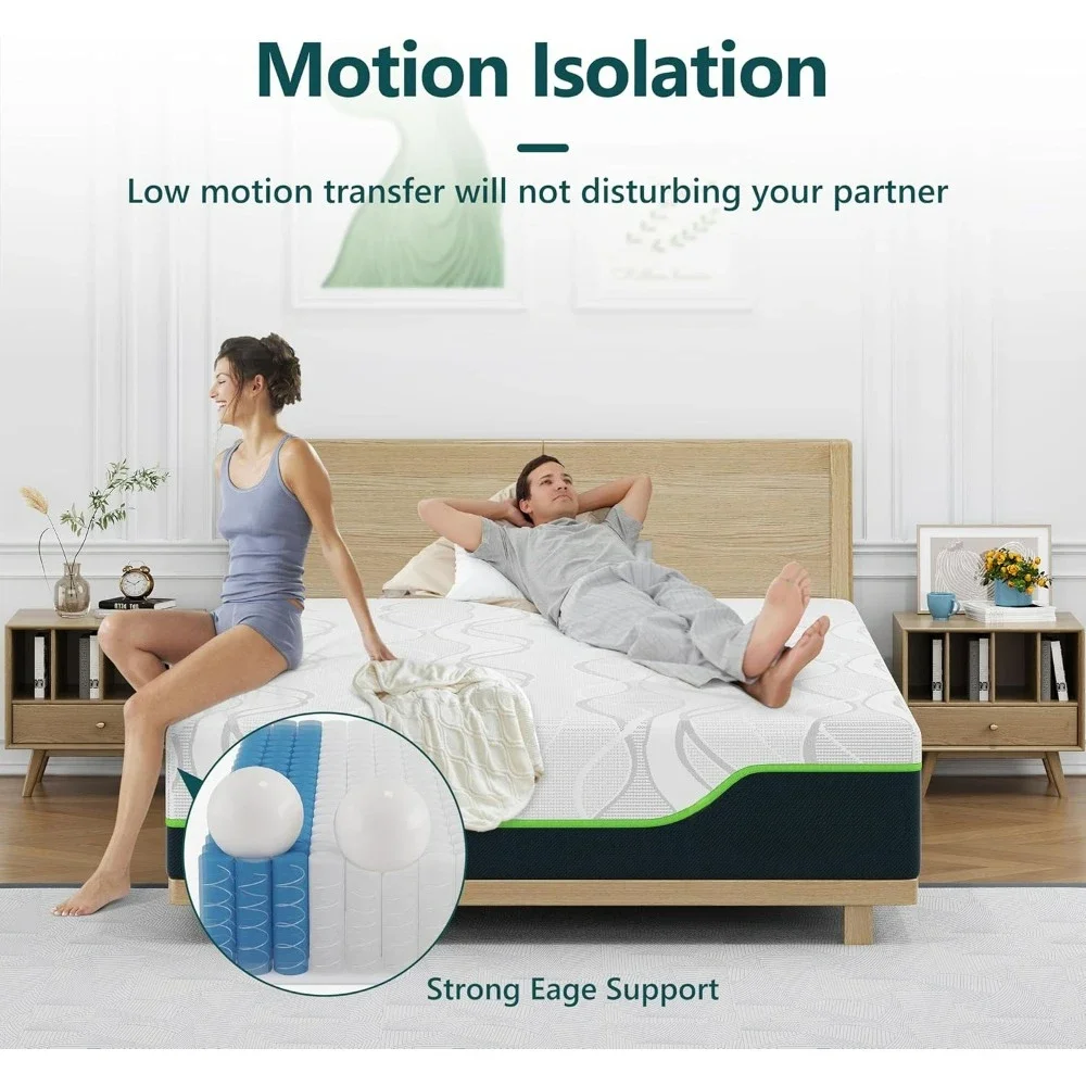 King Size Mattress for Pressure Relief,12 Inches Cooling Gel Memory Foam Hybrid Mattress, King Mattress in a Box with Individual 5