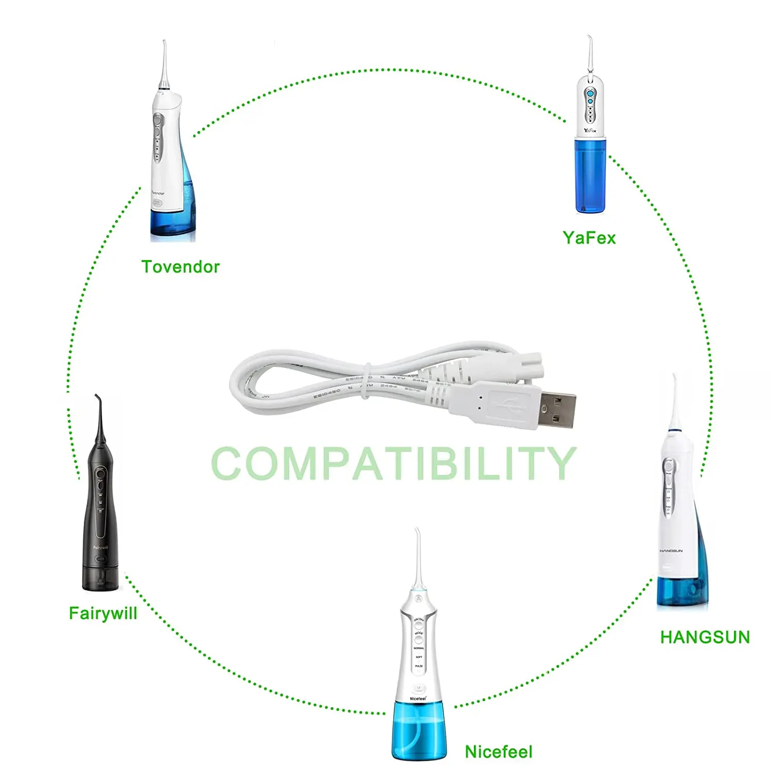 Charger Cord Replacement for Nicwell/Insmart/Nicefeel/Fairywill/Tovendor/Yafex/Hangsun Water Flosser Charging Cable 2PCS Charging Cable USB Charging Cable