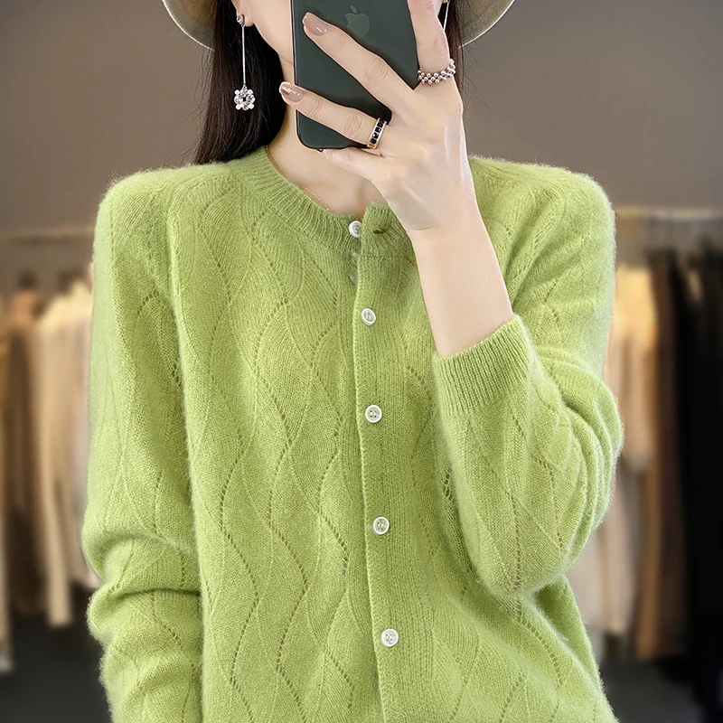 

BELIARST женский свитер 2024 весенняя одежда Новый Кардиган Женская вязаная куртка с круглым вырезом 100% мериносовая шерсть Wisp из воздушных топов