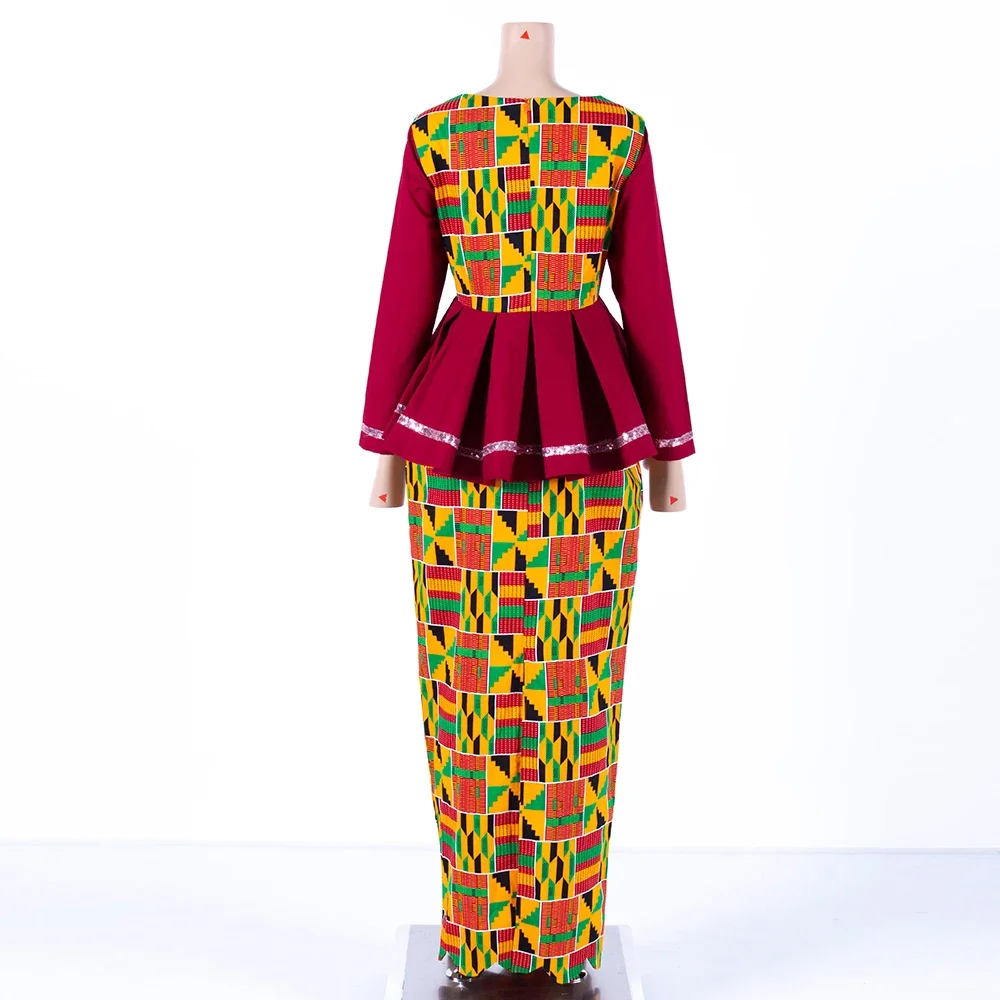 2 Pieces Set Women Outfit Traditional African Clothing Women Party Dress Skirts Custom Made Dashiki Tops + Skirts WY8780