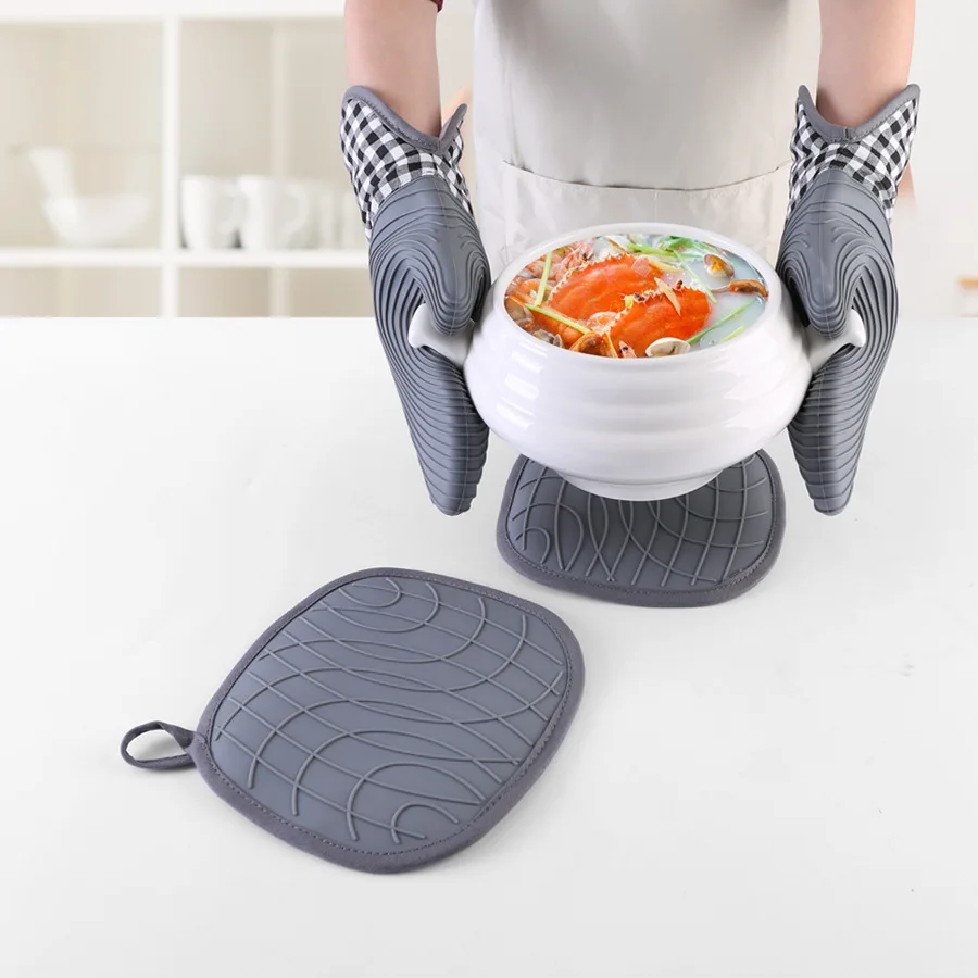 Oven Mitts and Pot Holders Set Advanced Heat Resistance Non-Slip Textured Grip for Kitchen Baking BBQ silicone oven mitts cotton pot holders kitchen gloves silicone oven gloves