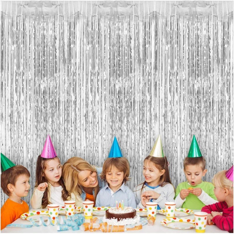Party Backdrop Tinsel Fringe Curtain 2Pack 1X2M Birthday Wedding Decoration