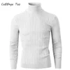 Autumn and Winter New Men's High Neck Pullover Long Sleeved Fashionable Striped Knitted Sweater Warm and Casual Slim Fit Outfit 1