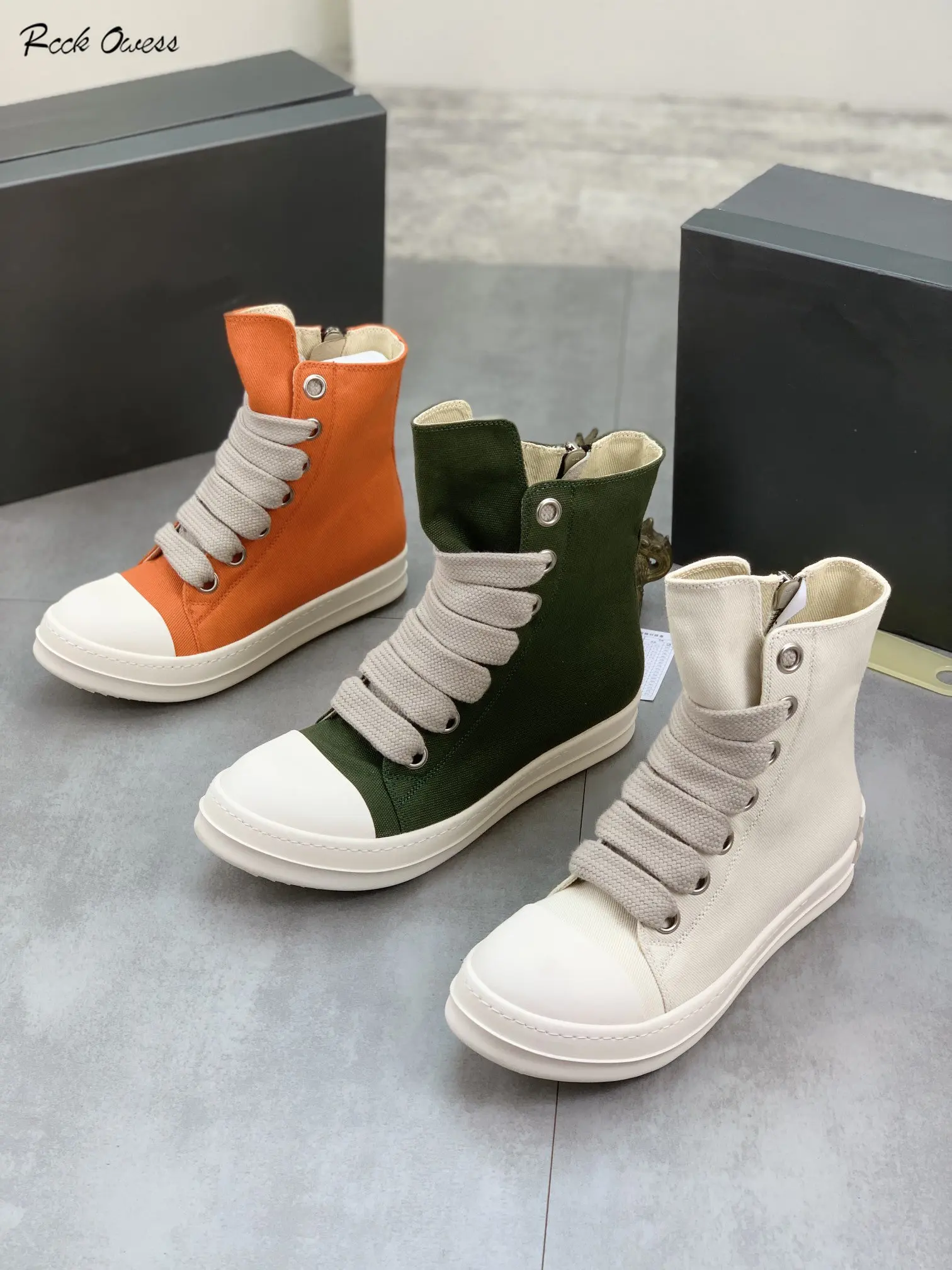 

2023Rick Black Thick Bottom Increase Dark Owens Mens Canvas Shoes Casual Short Boots Female Board Shoes Retro Dissol shoe