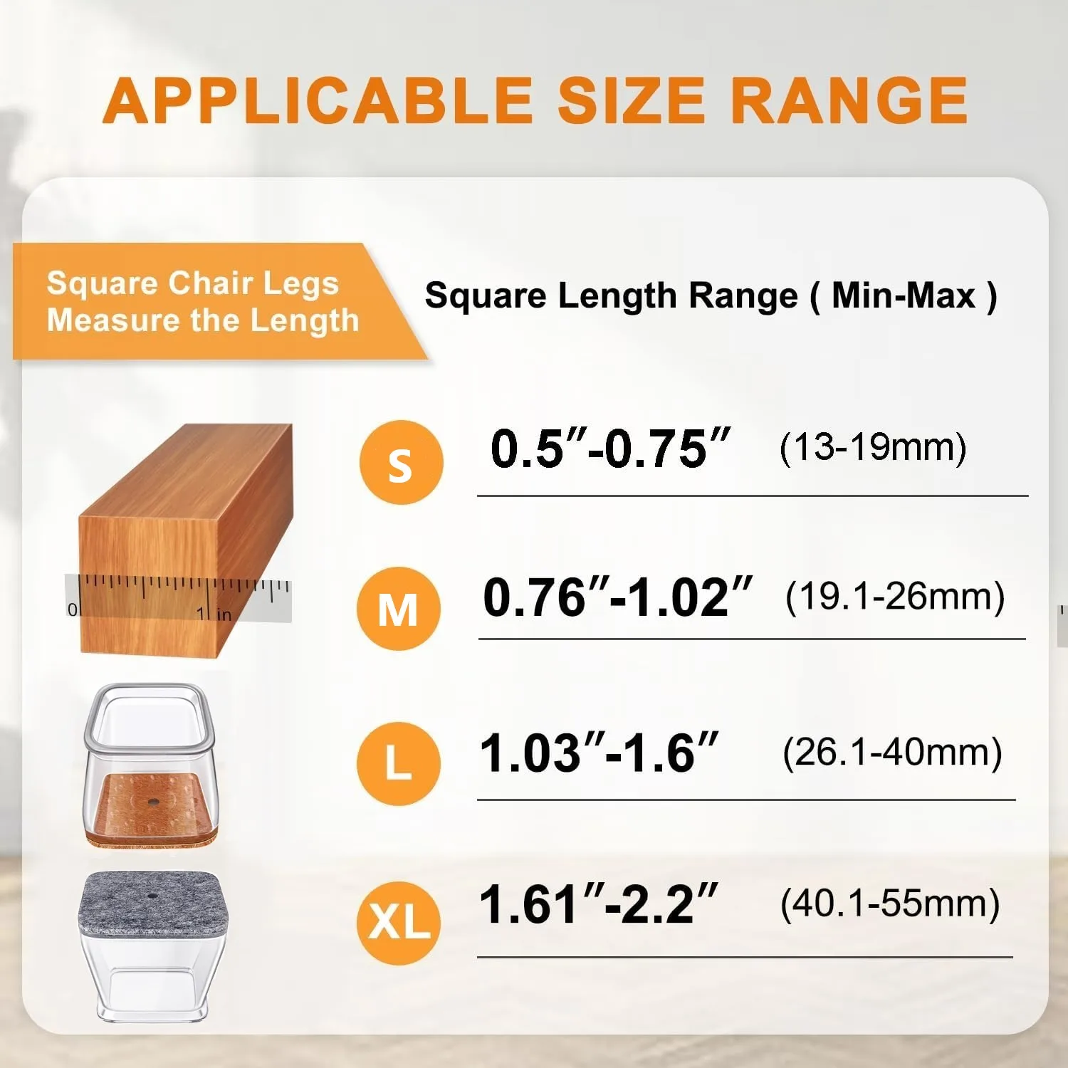 Silicone Floor Protector Chair Leg Caps with Felt Pads - Set of 8