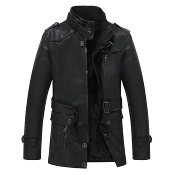 رجل دافئ بولي Jackets السترات الجلدية طويلة يندبروف مقنعين معاطف الخريف الشتاء الرجال الاتجاه ضئيلة سترة عادية بلون ضئيلة معطف - Image 3