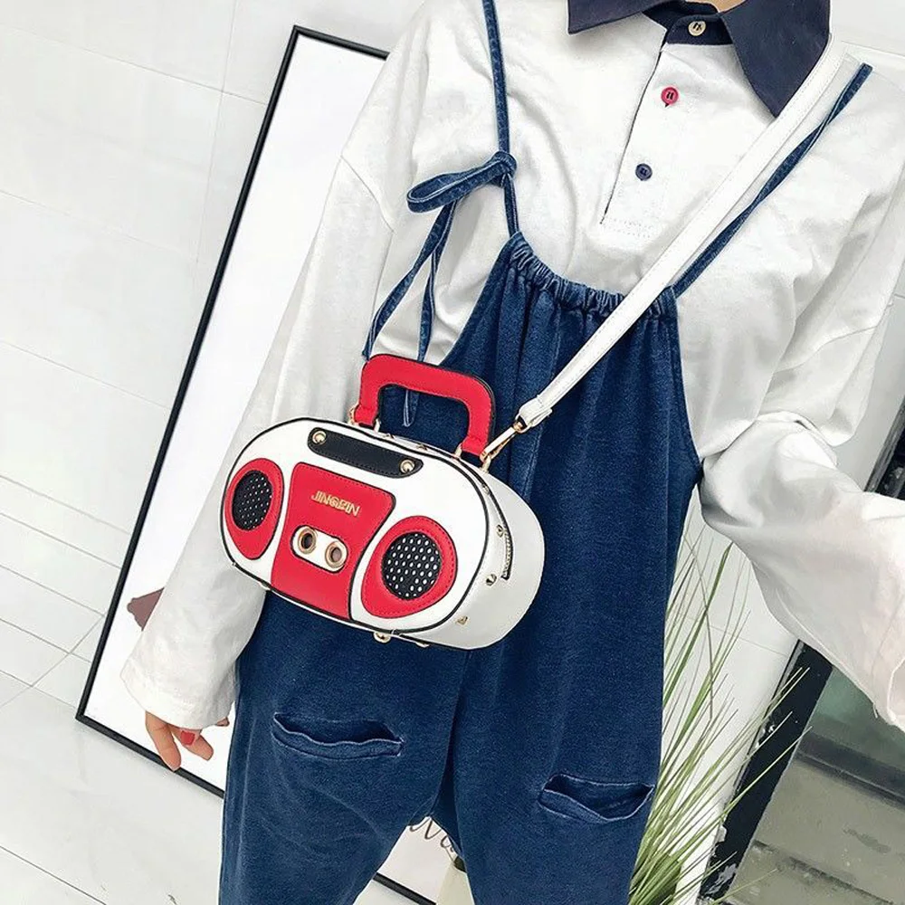 

Personality Woman Bag Retro Radio Shape Bag Ladies Cute Handbag Shoulder Bag Messenger Bag Rock Crossbody Bag