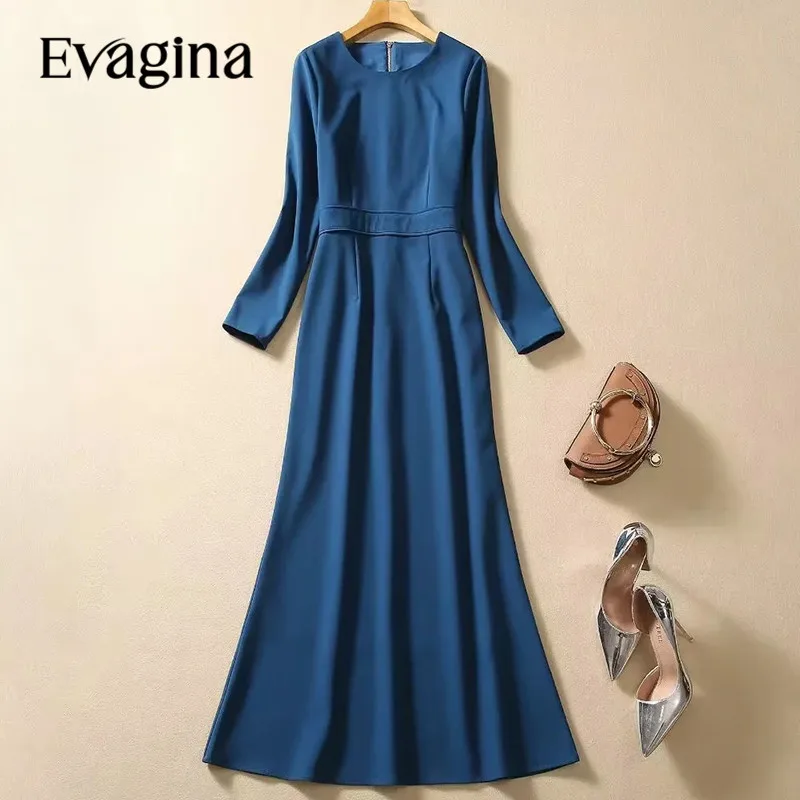 

Evagina New Fashion Runway Designer Women's Round Neck Long Sleeve Slim-Fit Banquet Long Elegant Temperament Fishtail Dress