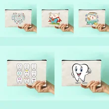 

Women Canvas Makeup Bag Teeth Series Pattern Makeup Organizer Cosmetic Bags Pencil Cases Bridesmaid Makeup Bag Gifts