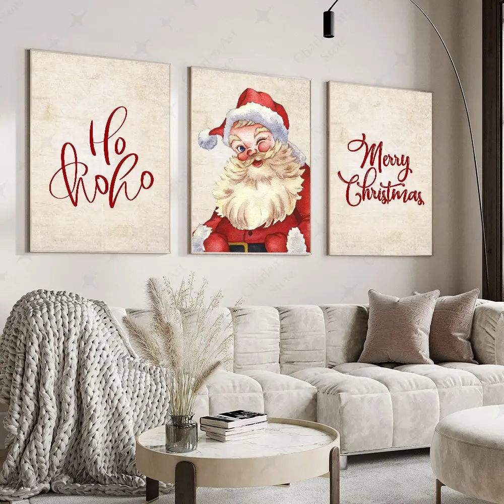 

Vintage Merry Christmas Cartoon Santa Claus Wall Art Canvas Painting Nordic Posters And Prints Wall Pictures Room Home Decor