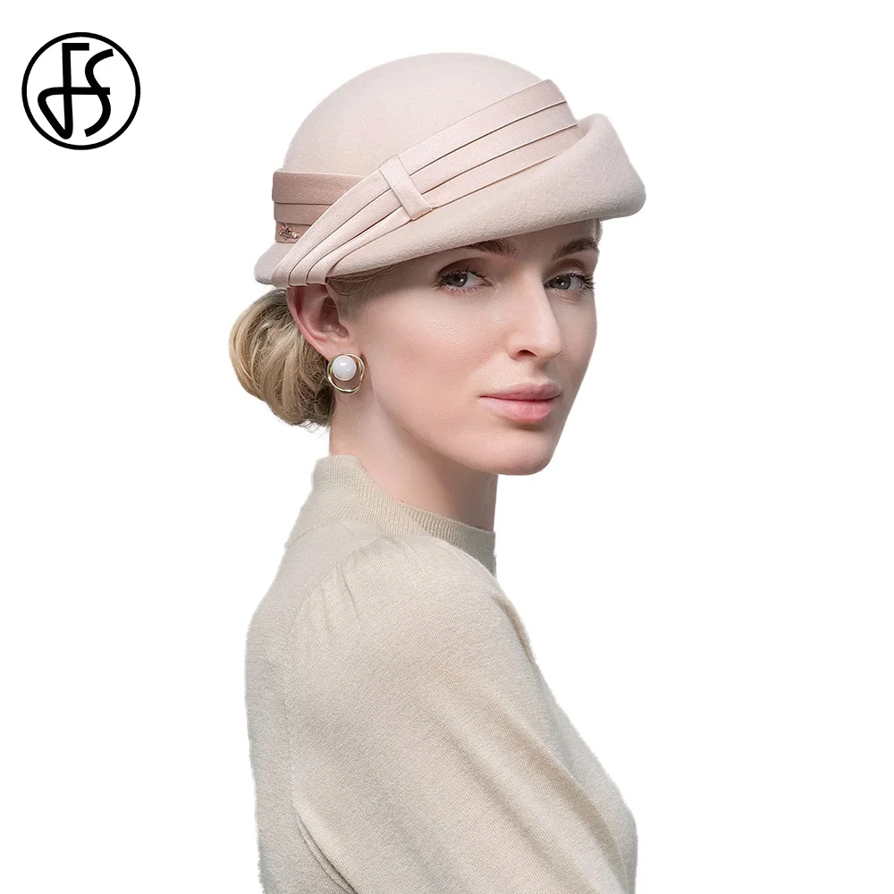 

FS Elegant Millinery Fascinator Beret Wool Hats For Women Wedding Church Tea Party Pillbox Cap Ladies 2024 Fedoras Chapeau Femme