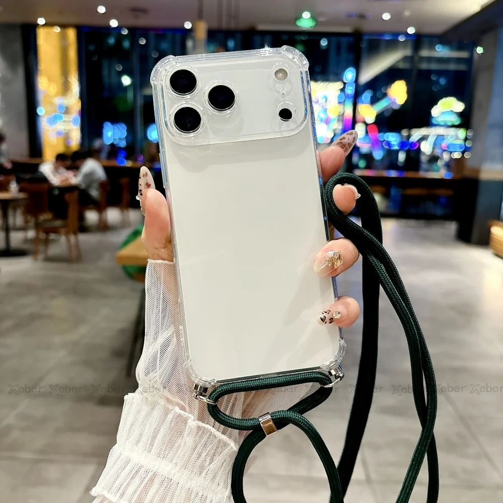 Crossbody Lanyard Necklace Strap Case with Camera Protection and Shockproof Clear Soft Cover