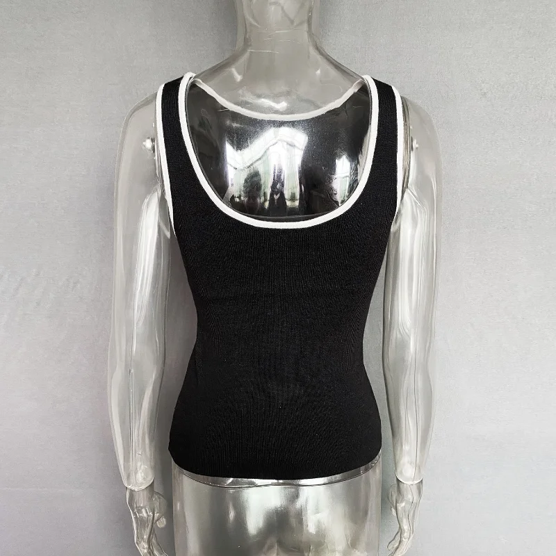 Casual For Women Contrast Y2k Top Vest Backless Patchwork Pullover Top Slim Sheer Tracksuit Summer Cute Female Tank Top
