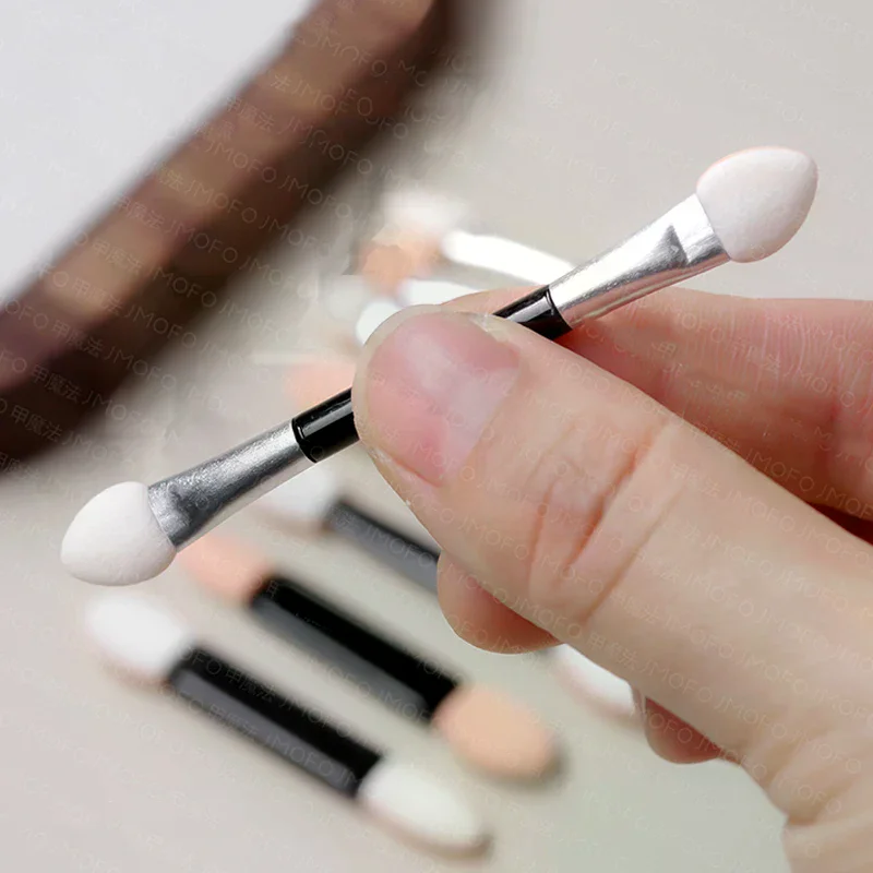 10Pcs Disposable Double-Sided Nail Powder Sponge Brushes Mirror Chrome Pigment Applicator Eyeshadow Sponge Stick Manicure Makeup