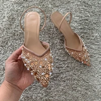 Luxury Fashion Bling String Bead Mesh High Heels Women Sexy Pointed Toe Breathable Heeled Sandals Elegant Slingbacks Women Pumps - Image 5