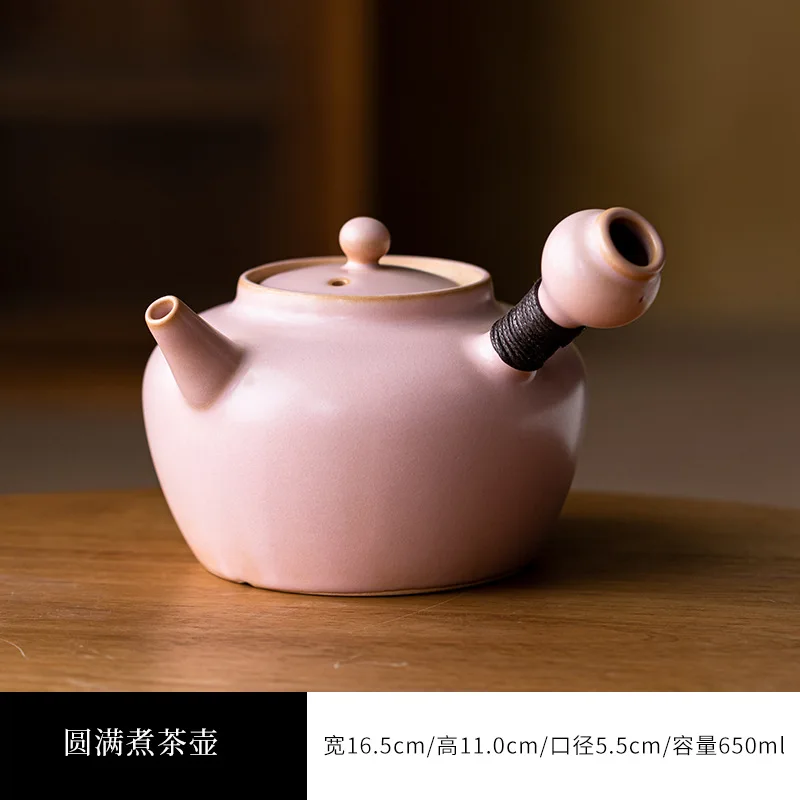 Pink Charcoal Tea Stove Boiler 650ml Teapot Ceramic Soda Glaze High temperature 20cm Baking net Fireplace One set 4