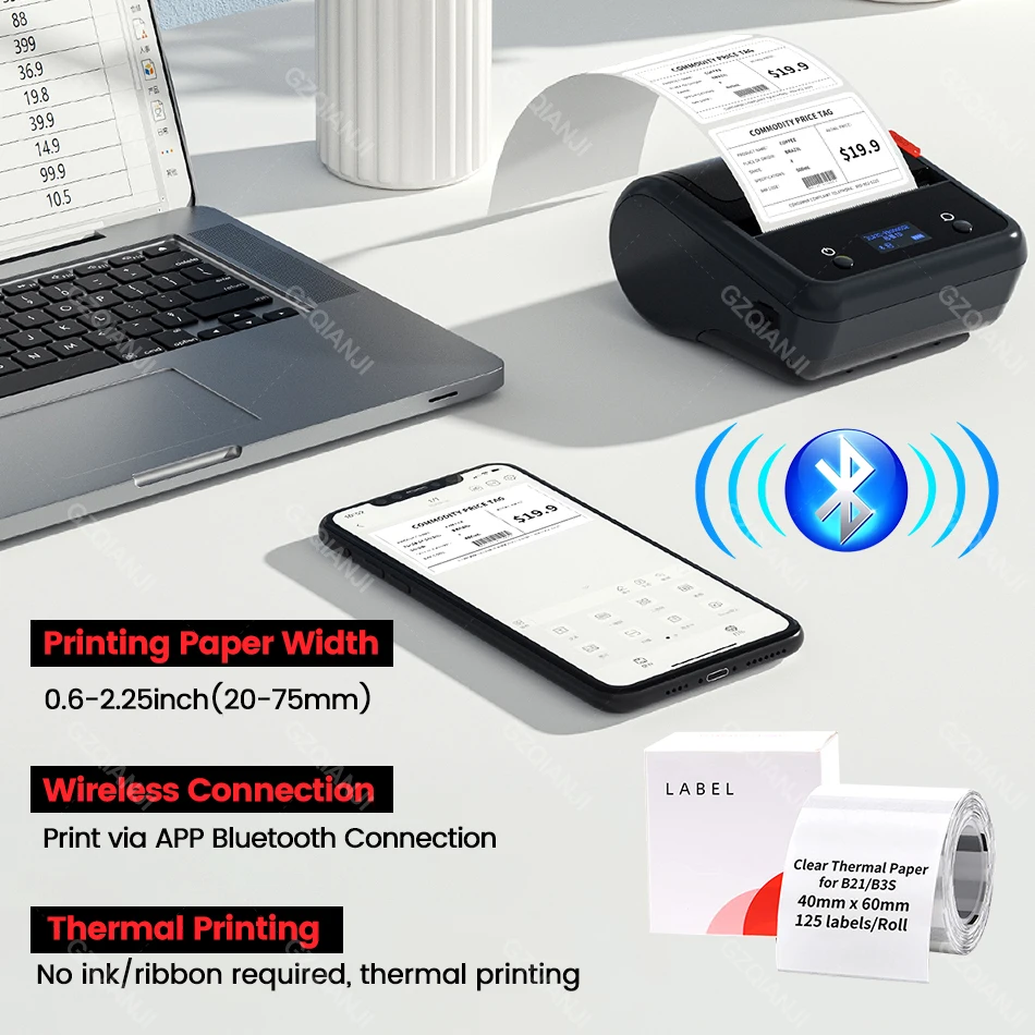Niimbot B3S Thermal Label Printer Bluetooth Wireless Barcode Sticker Pocket Label Maker for Clothing Jewelry Mailing Commercial