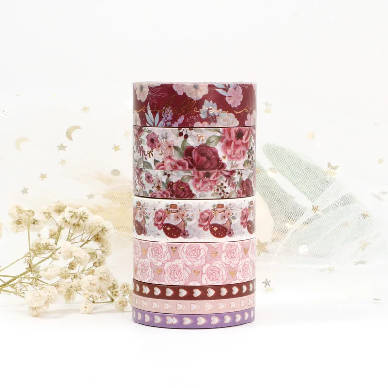 

Bulk 10pcs/Lot Decor Gold Foil Flowers Washi Tapes for Planner Sticker Adhesive Masking Tape Cute Journaling Stationery Supplies