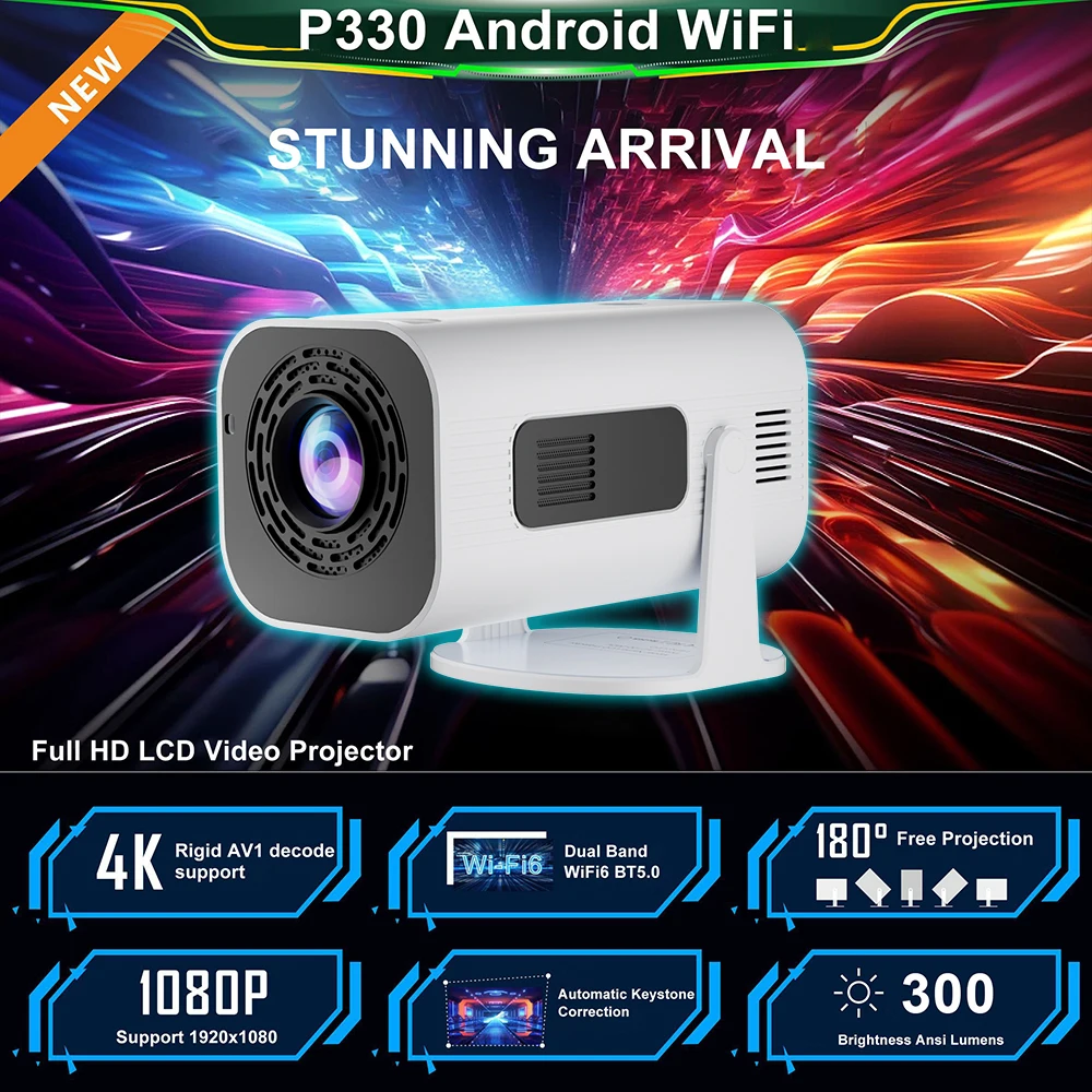 Portable Projector Salange P330W Mini Android 11 280 ANSI 4K 8K 1080P Wifi6 BT5.0 Home Cinema Android/IOS Video Theater