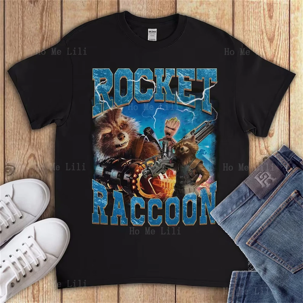 T-Shirt Unisex Rocket Raccoon Sport Manica Corta Unisex Morbida Traspirante