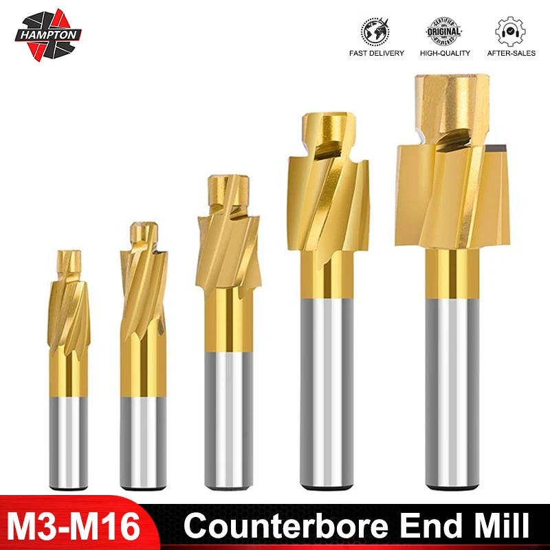 

HAMPTON Pilot Slotting Tool Bit M3-M16 Counterbore End Mill HSS Milling Cutter for Metal Milling Pilot Hole Counterbore Cutter