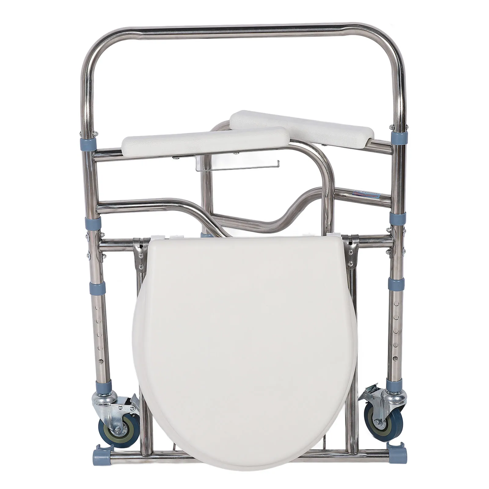 Mobile Potty Chair with Wheels Multifunctional Water Proof Non Slip Armrest Shower Wheelchair 5 Adjustable Heights for Bedside 3