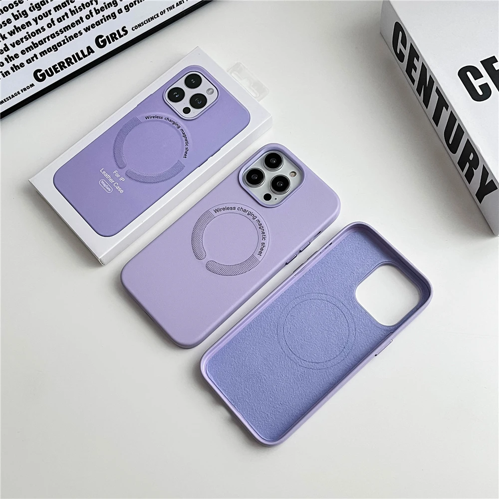 Magsafe – coque de téléphone magnétique en cuir, antichoc, rigide, couleur bonbon, chargement sans fil, pour iPhone 14 Pro Max Plus 13 12_voghion.com