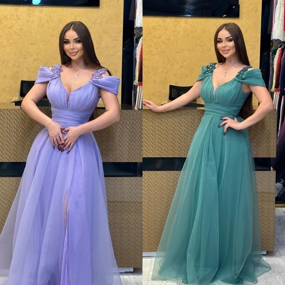 

Ball Dress Saudi Arabia Evening Organza Draped Beading Celebrity A-line Off-the-shoulder Bespoke Occasion Gown Long Dresses