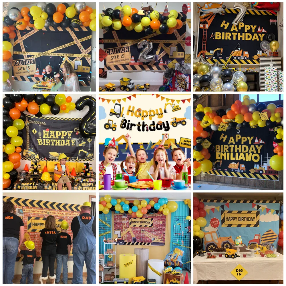 Construction Team Backdrop Photographic Baby Birthday Party Decor Excavator Car Traffic Background Photography For Photo Studio photo backdrop