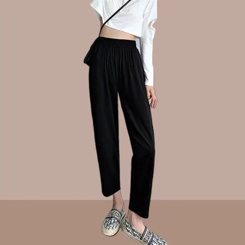 Cotton Hemp Harun Trousers Women's Summer Thin 2023 New Elastic High Waist Loose Fit Pockets Casual Versatile Octuple Pants