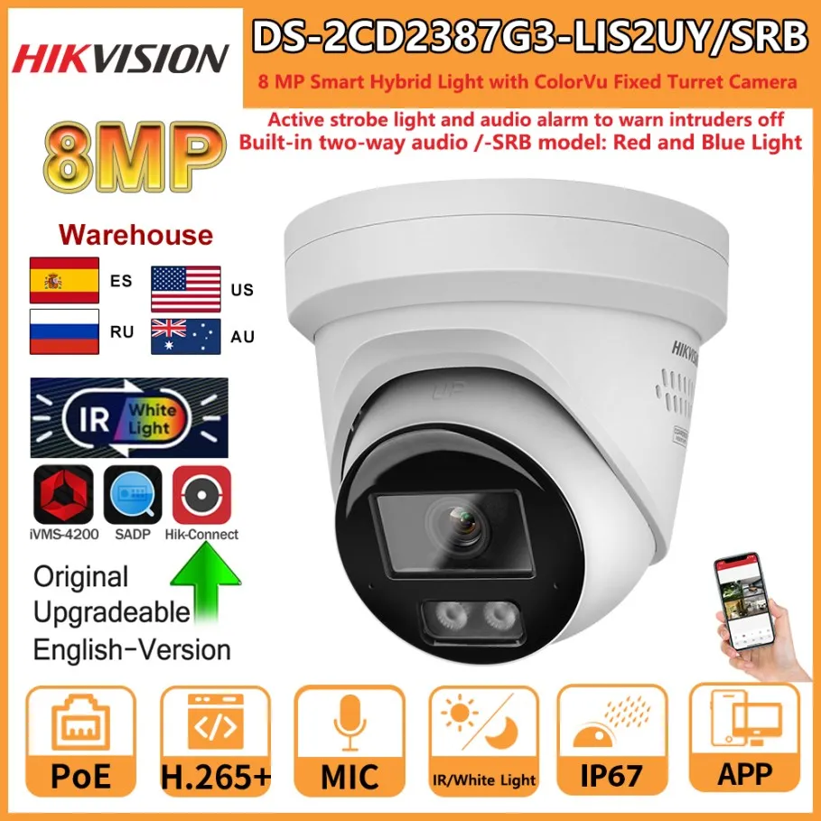 Caméra IP Hikvision DS-2CD2387G3-LI2UY 8MP - Tourelle, PoE, Vision Nocturne Couleur, Double Micro, IP67