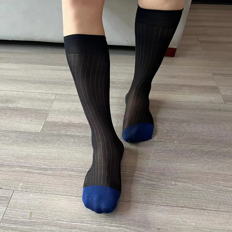 

Blue Toe Black Wide Striped Men's Business Suit Medium Length Japanese Nylon Formal Stockings