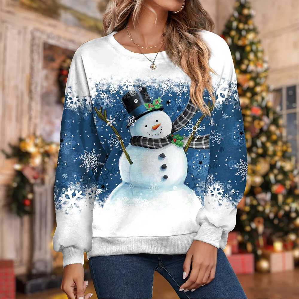

2023 Boutique Christmas Elements Ugly Snowman Print Hoodie Ladies Winter Warm Hoodie Ladies Fashion Top Ladies Casual Clothing