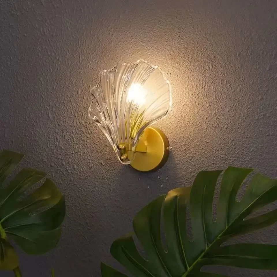 Simple Glass Shell Wall Lamp Bedroom Living Room Corridor Indoor Decoration