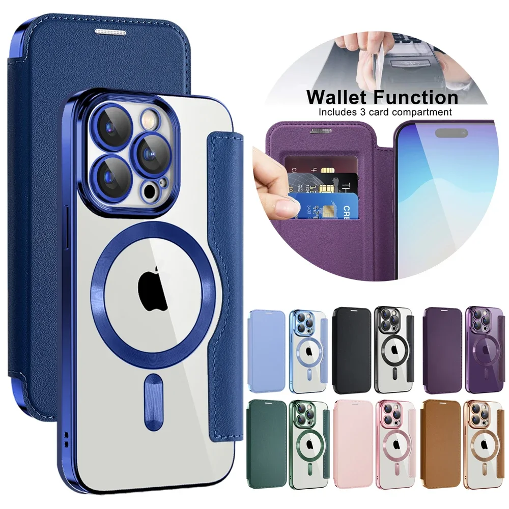 Premium Flip Leather MagSafe Phone Case with Card Holder and Magnetic Wallet