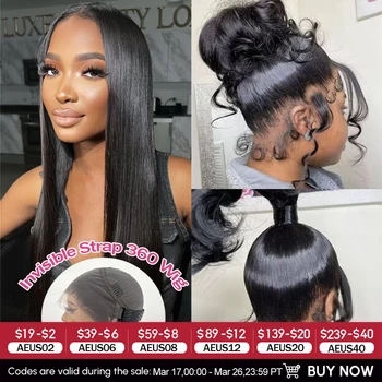 360 180% Density Invisible Strap Snug Fit 360 Full Hd Lace Front Wigs Straight Lace Frontal Wig 30Inch Lace Front Wig Human Hair