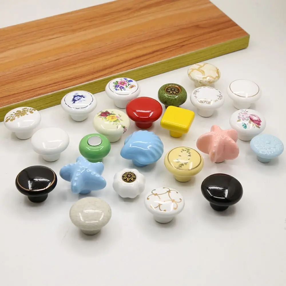 Retro Single Hole Ceramic Cabinet Knob Round Vintage Door Pull Handles European Style Drawer Knobs Kitchen
